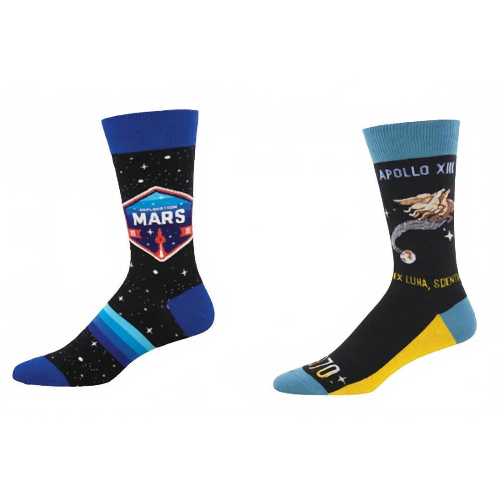NEW SOCKSMITH men's mars patch & apollo xiii socks - set of 2 pair in multi